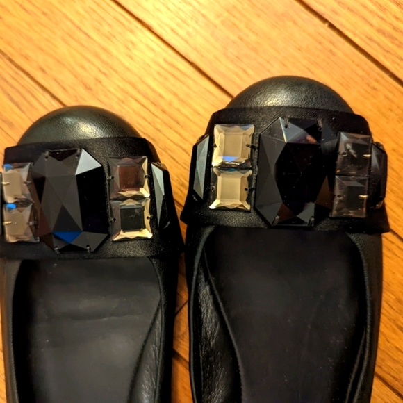 Tory Burch 8 M Black Jeweled Flats Ballet Shoes Genuine Leather Holiday Bling - Picture 3 of 12